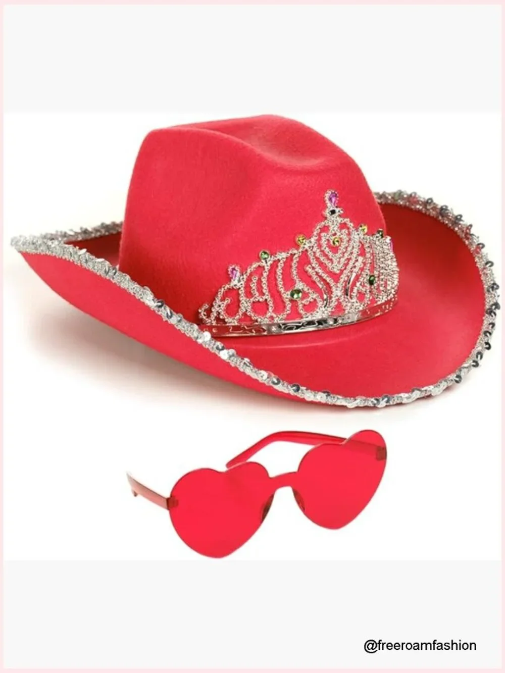 Cowboy Hat with Tiara and Sparkly Glasses Set